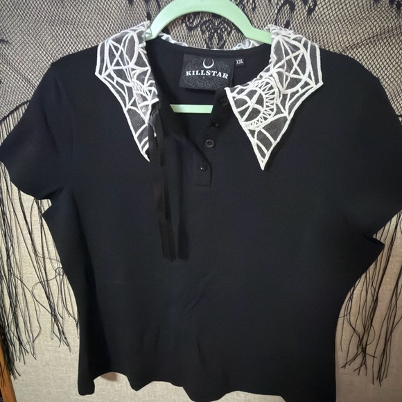 Preloved: Killstar Black Top with White Web Collar size XXL - Picture 4 of 9